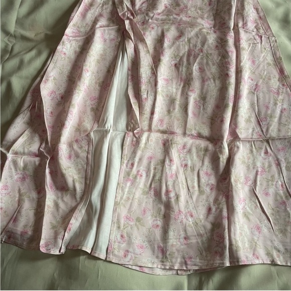 NEW! For Love and Lemon- Baby Pink Floral Ilana Midi Dress With Slit Thigh Large - Picture 7 of 12